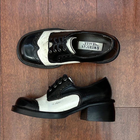 Vintage Wednesday Addams, 90s American Eagle Black and White Oxfords, Size 5.5 - Picture 2 of 16